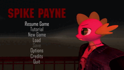 Size: 1920x1080 | Tagged: safe, artist:ponygamersfm, derpibooru import, edit, screencap, spike, anthro, digitigrade anthro, dragon, 3d, animated, bust, clothes, crossover, game, image, jewelry, lidded eyes, main menu, male, max payne, necklace, nexgen, outfit, portrait, red background, shirt, simple background, solo, sound, source filmmaker, spike payne, text, title, video game, video game crossover, webm