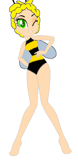 Size: 265x547 | Tagged: safe, artist:abbylikesskittles, artist:pupkinbases, derpibooru import, bee, human, insect, equestria girls, antenna, clothes, female, image, leotard, looking at you, maya the bee, one eye closed, png, simple background, smiling, transparent background, wings, wink