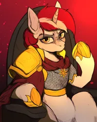 Size: 1716x2160 | Tagged: safe, artist:tatykin, derpibooru import, oc, oc:mercy, pony, unicorn, armor, cape, clothes, image, png, solo