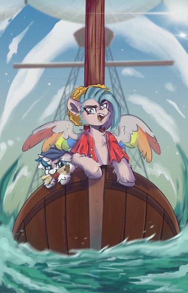 Size: 1386x2160 | Tagged: safe, artist:tasiashoe, derpibooru import, oc, unofficial characters only, unicorn, image, jpeg, ocean, one piece, pirate, ship, sky, water