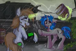 Size: 1500x1000 | Tagged: safe, artist:shoetasia, derpibooru import, oc, oc:homage, oc:littlepip, unofficial characters only, pony, unicorn, fallout equestria, image, jpeg, magic, rain, thunderstorm