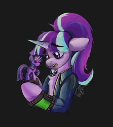 Size: 1372x1540 | Tagged: safe, artist:tasiashoe, derpibooru import, starlight glimmer, twilight sparkle, fallout equestria, fallout, image, jpeg, magic, pipbuck, sad, sorry