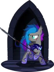 Size: 2927x3888 | Tagged: safe, artist:bnau, derpibooru import, oc, oc:lyssa, unofficial characters only, bat pony, pony, armor, blood, female, fighting stance, glaive, guardsmare, hoof shoes, image, injured, mare, night guard, png, raised hoof, raised leg, royal guard, runes, show accurate, simple background, solo, transparent background, vector