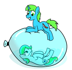 Size: 681x658 | Tagged: safe, artist:baumbs, derpibooru import, oc, oc:balance blade, oc:delphina depths, unofficial characters only, pegasus, unicorn, balloon, balloon fetish, balloon riding, balloon sitting, fetish, image, png, simple background, that pony sure does love balloons, transparent background, trapped, vector