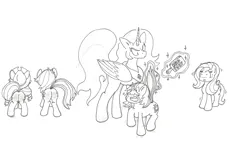 Size: 1509x877 | Tagged: artist needed, safe, derpibooru import, applejack, fluttershy, princess celestia, rainbow dash, twilight sparkle, alicorn, earth pony, pegasus, pony, unicorn, /mlp/, 4chan, angry, applebutt, bad pony, butt, crying, eyes closed, image, levitation, magic, paddle, png, punishment, rainbutt dash, scared, simple background, spanking, tail, tail lift, tears of pain, telekinesis, time out, traditional art, white background