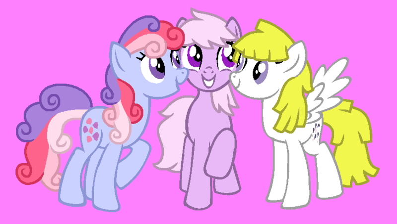 Size: 870x493 | Tagged: safe, artist:jigglewiggleinthepigglywiggle, derpibooru import, lickety split, lickety-split, surprise, sweet stuff, earth pony, pegasus, pony, twinkle eyed pony, adoraprise, base used, best friends, best friends forever, cute, female, friends, g1, g1 licketybetes, g1 to g4, g4, generation leap, grin, image, lickety split being silly, magic the gathering, mare, pink background, png, raised hoof, raised leg, simple background, smiling, surprise being surprise, sweet sweet stuff, trio