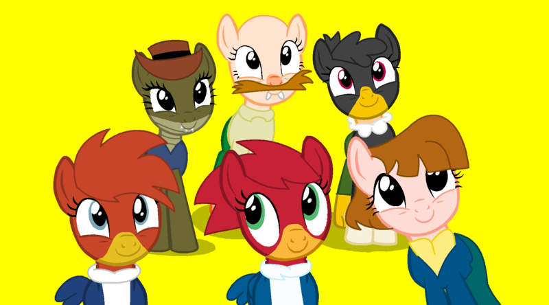 Size: 1947x1080 | Tagged: safe, artist:licketysplitloftyandmagicstarfan56789, derpibooru import, ponified, alligator, bird, buzzard, earth pony, human, pegasus, pony, walrus, base used, buzz buzzard, clothes, crossover, excited, facial hair, female, g4, gabby gator, gang, gloves, happy, hat, image, male, mare, moustache, ms. meany, png, shadow, simple background, smiling, stallion, teeth, the new woody woodpecker show, universal studios, vest, wally walrus, winnie woodpecker, woodpecker, woody woodpecker, woody woodpecker (series), yellow background