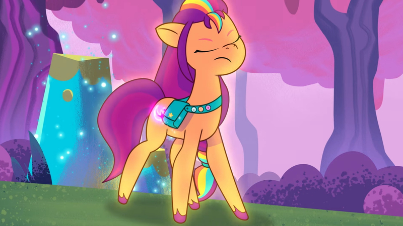 Size: 3410x1920 | Tagged: safe, derpibooru import, screencap, sunny starscout, earth pony, pony, my little pony: tell your tale, spoiler:g5, spoiler:my little pony: tell your tale, spoiler:tyts01e24, eyes closed, female, g5, high res, image, jpeg, mare, solo, starscout code, transformation, transformation sequence, youtube link