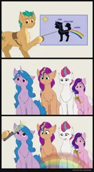 Size: 703x1280 | Tagged: safe, artist:digoraccoon, derpibooru import, hitch trailblazer, izzy moonbow, pipp petals, sunny starscout, zipp storm, earth pony, pegasus, pony, unicorn, g5, chest fluff, flashlight (object), image, looking up, mane five (g5), open mouth, phone, png, rainbow, theory, wat