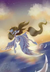 Size: 1975x2874 | Tagged: safe, artist:thelazyponyy, derpibooru import, oc, unofficial characters only, pegasus, pony, cloud, flying, image, jpeg, looking back, night, outdoors, pegasus oc, solo, stars, wings