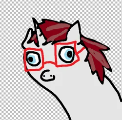 Size: 472x465 | Tagged: safe, artist:raeffi, derpibooru import, oc, pony, unicorn, blue eyes, funny, glasses, gray coat, horn, image, low quality, male, meme, ms paint, png, red hair, silly, solo, unicorn oc