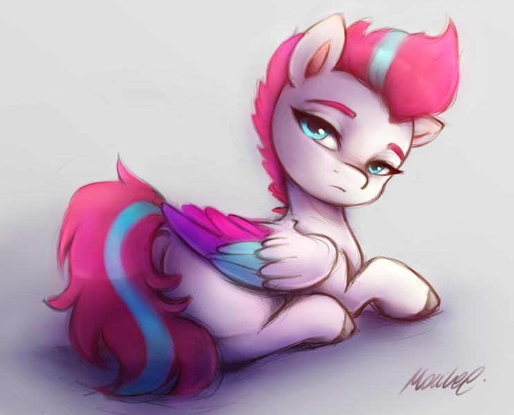 Size: 2463x1989 | Tagged: safe, artist:buttersprinkle, derpibooru import, zipp storm, pegasus, pony, butt, female, g5, image, looking at you, looking back, looking back at you, lying, plot, png, prone, signature, simple background, sitting, solo, zippbutt