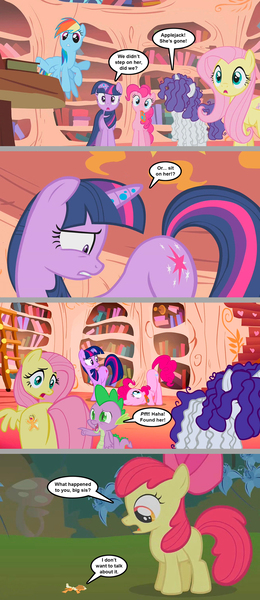 Size: 1136x2623 | Tagged: safe, artist:silverbuller, derpibooru import, edit, edited screencap, screencap, apple bloom, applejack, fluttershy, pinkie pie, rainbow dash, rarity, twilight sparkle, bridle gossip, appletini, comic, flutterguy, hairity, image, jpeg, mane six, micro, rainbow crash, screencap comic, spitty pie, twilight flopple