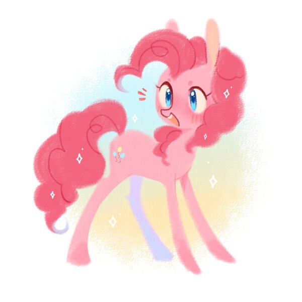 Size: 750x750 | Tagged: safe, artist:dreamsugar, derpibooru import, pinkie pie, earth pony, pony, abstract background, blushing, emanata, female, image, jpeg, mare, open mouth, open smile, simple background, smiling, solo, sparkles, white background