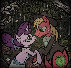 Size: 730x700 | Tagged: safe, artist:deidad dissitum, derpibooru import, big macintosh, sugar belle, earth pony, pony, unicorn, clothes, doodle, dress, duo, female, holding hooves, image, looking at each other, looking at someone, male, photo, png, shipping, straight, sugarmac, wedding dress