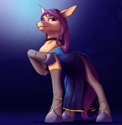 Size: 2941x3000 | Tagged: safe, artist:klarapl, derpibooru import, oc, oc:sandra, unofficial characters only, earth pony, pony, choker, clothes, dress, earth pony oc, female, high res, image, jpeg, looking down, low angle, mare, shoes, socks, stockings, thigh highs