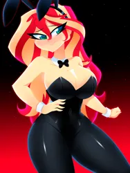 Size: 1500x2000 | Tagged: suggestive, artist:xan-gelx, derpibooru import, sunset shimmer, equestria girls, big breasts, breasts, bunny ears, bunny suit, busty sunset shimmer, cleavage, clothes, cuffs (clothes), female, image, jpeg, looking at you, playboy bunny, playboy bunny sunset shimmer, solo, solo female, thighs, thunder thighs
