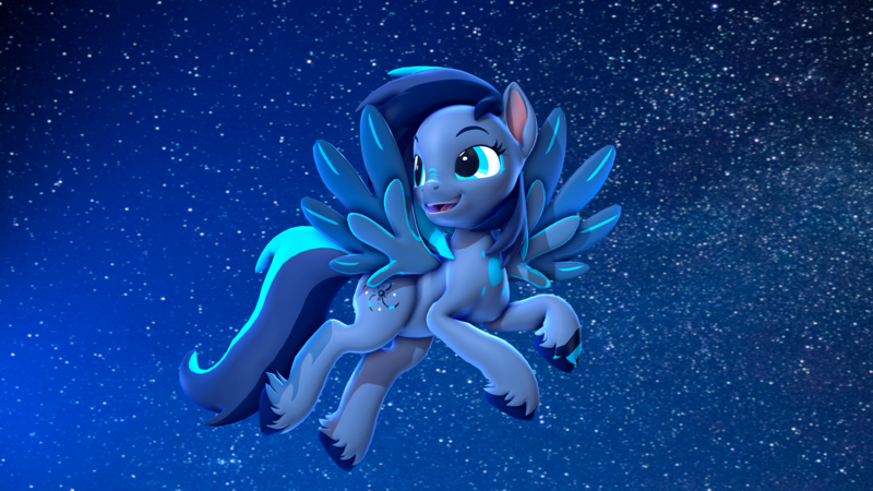 Size: 3840x2160 | Tagged: safe, artist:cutthroadstreak, derpibooru import, oc, oc:twisted rush, unofficial characters only, pegasus, pony, 3d, feral, image, night, night sky, pegasus oc, png, sky, solo, stars, wings
