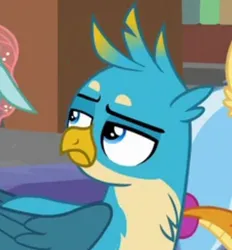 Size: 680x732 | Tagged: safe, derpibooru import, screencap, gallus, ocellus, smolder, changedling, changeling, dragon, gryphon, what lies beneath, cropped, gallus is not amused, image, looking up, png, solo focus, unamused