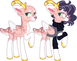 Size: 3617x2849 | Tagged: safe, artist:kurosawakuro, derpibooru import, oc, deer, deer pony, original species, antlers, base used, clothes, colored wings, glasses, image, male, png, simple background, solo, sweater, transparent background, turtleneck, two toned wings, wings