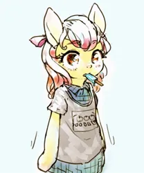Size: 999x1200 | Tagged: safe, artist:tongue_reckless, derpibooru import, apple bloom, earth pony, pony, semi-anthro, clothes, female, filly, foal, food, ice cream, image, jpeg, shirt, simple background, solo, t-shirt, white background