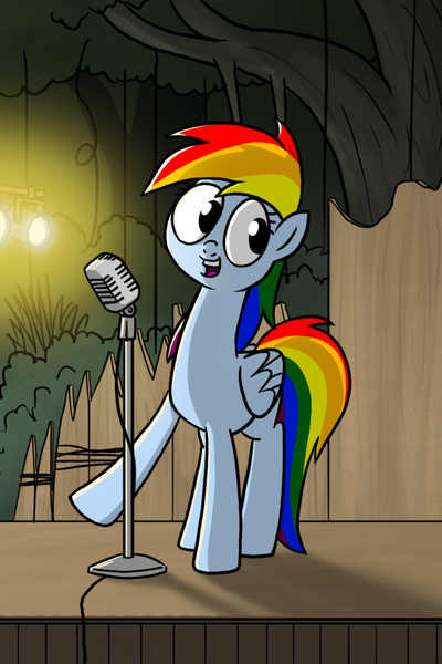 Size: 750x1125 | Tagged: safe, artist:petirep, derpibooru import, rainbow dash, pegasus, pony, cropped, dancing, image, looking away, microphone, png, raised hoof, solo