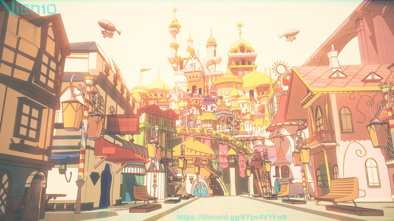 Size: 3840x2160 | Tagged: safe, artist:hornball, derpibooru import, 3d, 3d model, airship, background, building, canterlot, canterlot castle, castle, city, cityscape, detailed, detailed background, high res, image, jpeg, no pony, scenery, sky, street, viento, warm