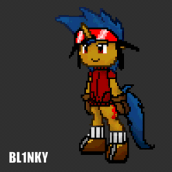 Size: 400x400 | Tagged: safe, artist:core-ridor, derpibooru import, oc, oc:jumper blink, unofficial characters only, semi-anthro, unicorn, animated, bipedal, boots, clothes, gif, glow, glowing horn, goggles, horn, image, magic, pixel art, shoes, simple background, solo, sprite