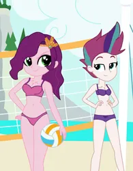Size: 3000x3839 | Tagged: safe, artist:sarahthefox97, derpibooru import, pipp petals, zipp storm, equestria girls, beach, belly button, bikini, clothes, equestria girls-ified, female, g5, g5 to equestria girls, generation leap, image, jpeg, royal sisters (g5), siblings, sisters, sports, swimsuit, volleyball, volleyball net