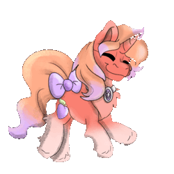 Size: 1000x1000 | Tagged: safe, artist:euspuche, derpibooru import, oc, oc:peaches, pony, unicorn, animated, bow, dancing, eyes closed, female, gif, image, mare, simple background, smiling, tail, tail bow, transparent background