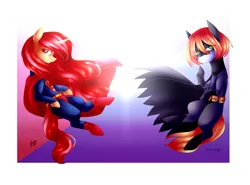 Size: 2848x2105 | Tagged: safe, artist:prettyshinegp, derpibooru import, oc, unofficial characters only, earth pony, pony, unicorn, batman, cape, clothes, costume, dc comics, image, png, superman
