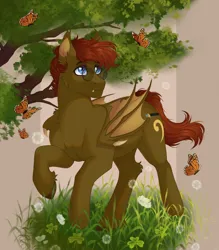 Size: 3089x3521 | Tagged: safe, artist:roselord, derpibooru import, oc, bat pony, pony, chest fluff, commission, fluffy, forest, image, png, tree, ych result, your character here