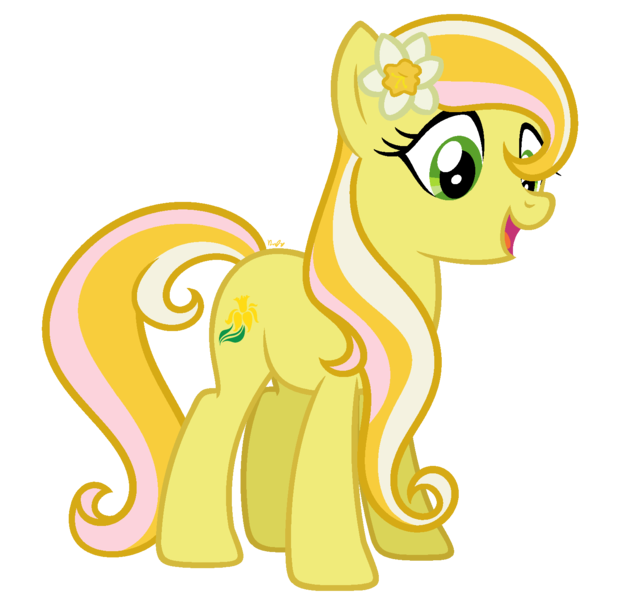 Size: 1500x1450 | Tagged: safe, artist:cherrycandi, derpibooru import, march daffodil, earth pony, pony, base used, daffodil, female, flower, flower in hair, g3, g3 to g4, g4, generation leap, image, png, simple background, solo, transparent background