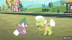 Size: 640x360 | Tagged: safe, derpibooru import, screencap, angel bunny, granny smith, gummy, opalescence, owlowiscious, spike, tank, winona, alligator, cat, dog, dragon, earth pony, pony, rabbit, tortoise, just for sidekicks, season 3, animal, animated, eyes closed, female, flying, gif, gifs.com, image, male, mare, open mouth, open smile, smiling, spread wings, wings