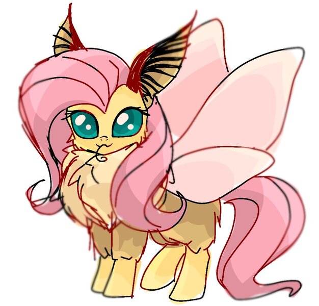 Size: 1068x1024 | Tagged: safe, artist:namaenonaipony, derpibooru import, fluttershy, insect, moth, chest fluff, female, fluttermoth, image, jpeg, looking at you, mothified, simple background, solo, species swap, spread wings, white background, wings