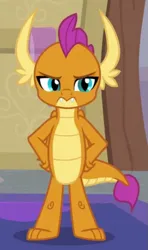 Size: 435x737 | Tagged: safe, derpibooru import, screencap, smolder, dragon, the hearth's warming club, cropped, hand on hip, image, looking at you, png, smolder is not amused, solo, unamused