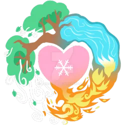 Size: 400x400 | Tagged: safe, artist:brinazzle, derpibooru import, cutie mark, cutie mark only, fire, heart, image, no pony, png, snow, snowflake, tree, water, wind