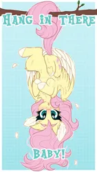 Size: 1024x1821 | Tagged: safe, artist:krypticquartz, derpibooru import, fluttershy, pony, hang in there, hanging, image, jpeg, prehensile tail, solo, tail, tail hold