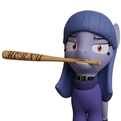 Size: 1080x1080 | Tagged: safe, artist:the luna fan, derpibooru import, oc, oc:cosmia nebula, unofficial characters only, earth pony, 3d, angry, baseball bat, blender, blender cycles, choker, clothes, derpibooru exclusive, earth pony oc, horny jail, image, looking at you, mouth hold, open mouth, png, simple background, sweater, transparent background