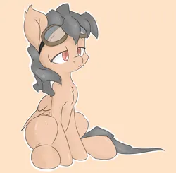 Size: 1600x1570 | Tagged: safe, artist:ando, derpibooru import, oc, unofficial characters only, pegasus, pony, goggles, image, lidded eyes, png, simple background, sitting, solo