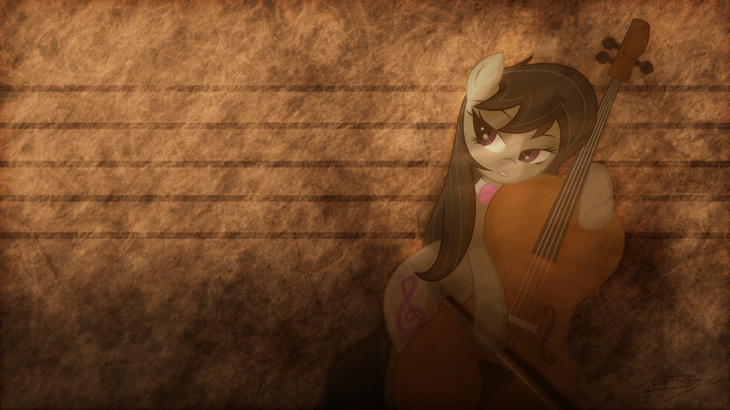 Size: 1920x1080 | Tagged: safe, artist:alexpony, artist:jamey4, derpibooru import, octavia melody, earth pony, pony, cello, female, image, looking sideways, mare, musical instrument, png, solo, wallpaper
