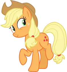 Size: 3000x3191 | Tagged: safe, artist:cloudyglow, derpibooru import, applejack, earth pony, pony, buckball season, .ai available, female, freckles, full body, high res, hooves, image, mare, png, raised hoof, raised leg, simple background, smiling, solo, standing on two hooves, tail, transparent background, vector
