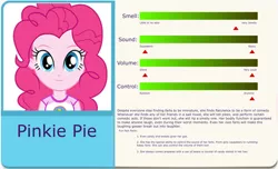 Size: 3000x1825 | Tagged: safe, derpibooru import, edit, pinkie pie, equestria girls, camp everfree outfits, eqg profiles, fart, fart profiles, image, implied farting, looking at you, png, solo, statistics