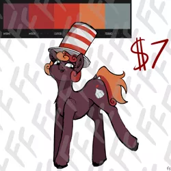 Size: 3000x3000 | Tagged: safe, artist:ponykittenboi, derpibooru import, oc, oc:small top, unofficial characters only, earth pony, pony, adoptable, color palette, color palette challenge, female, hat, image, lifted leg, limited palette, mare, png, signature, simple background, solo, top hat, watermark, white background