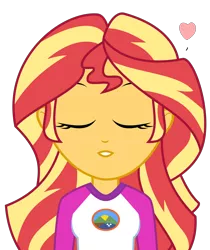 Size: 3000x3565 | Tagged: safe, artist:keronianniroro, derpibooru import, sunset shimmer, equestria girls, camp everfree outfits, heart, image, kissing, offscreen character, png, pov, simple background, solo, transparent background, vector
