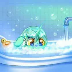 Size: 4000x4000 | Tagged: safe, artist:confetticakez, derpibooru import, lyra heartstrings, pony, bath, bubble bath, image, jpeg, rubber duck, solo, tap, underwater, water