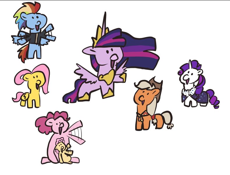 Size: 2031x1542 | Tagged: safe, artist:mayugraffiti, derpibooru import, applejack, fluttershy, li'l cheese, pinkie pie, princess twilight 2.0, rainbow dash, rarity, twilight sparkle, twilight sparkle (alicorn), alicorn, earth pony, pegasus, pony, unicorn, the last problem, applejack's hat, clothes, cowboy hat, female, filly, flying, foal, folded wings, hat, horn, image, jewelry, jpeg, mane six, mare, older, older applejack, older fluttershy, older pinkie pie, older rainbow dash, older rarity, older twilight, open mouth, raised hoof, regalia, simple background, sitting, spread wings, waving, white background, wings