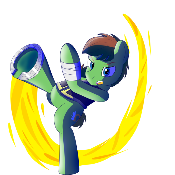 Size: 2000x2000 | Tagged: safe, artist:trackheadtherobopony, derpibooru import, oc, oc:swift stride, earth pony, armband, crescent, horseshoes, image, kick, png, simple background, solo, transparent background