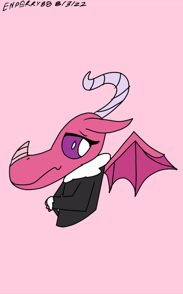 Size: 1536x2458 | Tagged: safe, artist:enperry88, derpibooru import, ballista, dragon, clothes, coat, cute, diaballista, dragoness, female, image, jpeg, looking at you, pink background, shy, shy smile, simple background, smiling, solo, solo female, uniform
