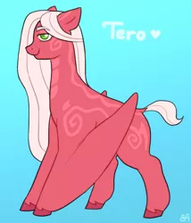Size: 662x772 | Tagged: safe, artist:greenarsonist, derpibooru import, oc, oc:tero, unofficial characters only, dinosaur, monster pony, original species, pterosaur, image, long hair, looking at you, png, smiling, smiling at you, solo, unshorn fetlocks